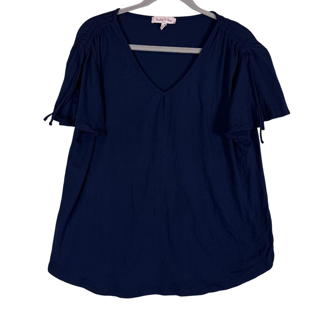 Harlow & Rose‎ Shirt Womens Large Blue V Neck Flutter Sleeve Jersey Top Casual